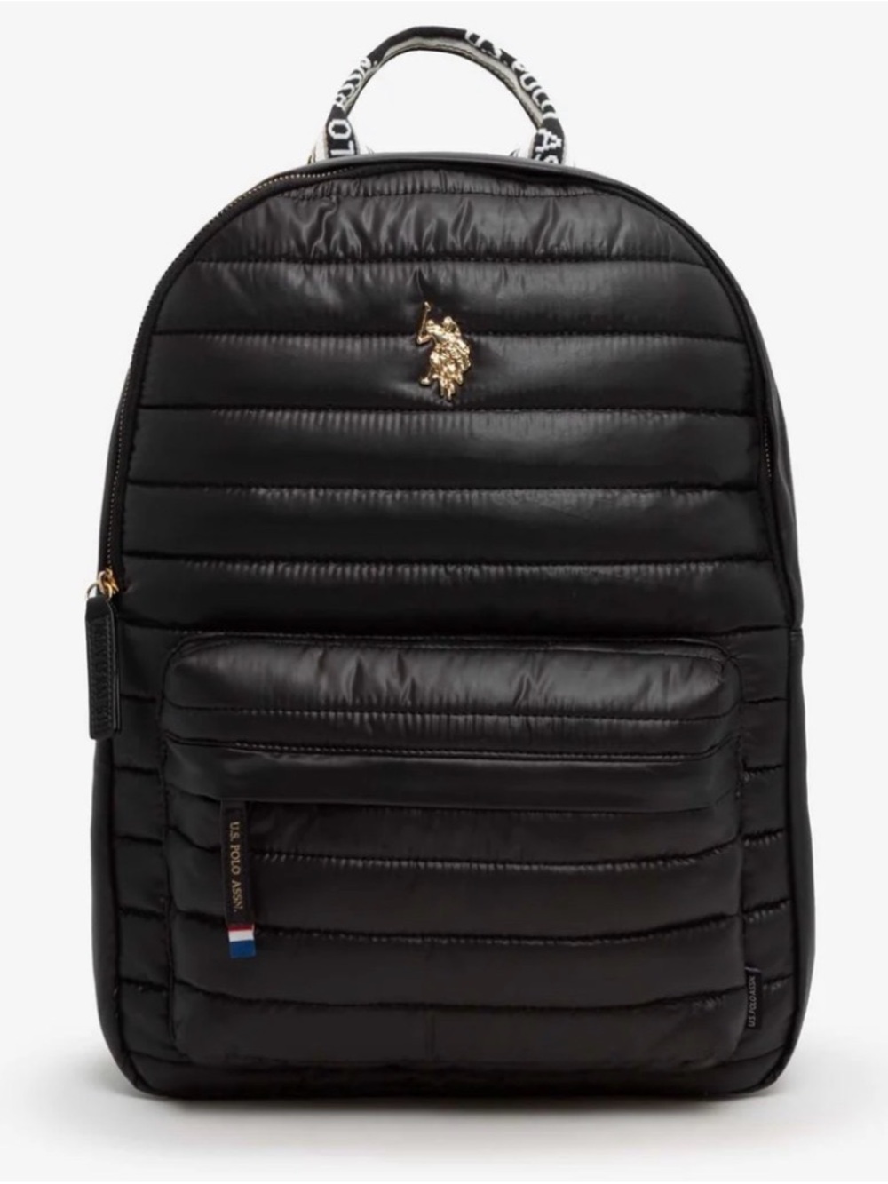 Unisex Black Quilted Backpack with Gold Accent